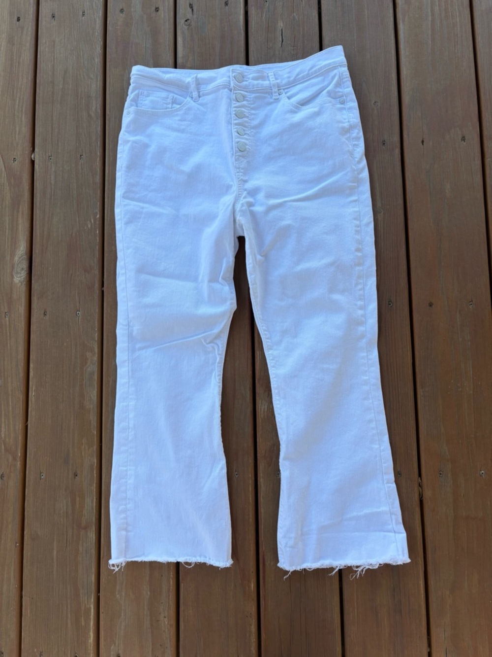 LOFT White Button-Fly Cropped Flare Jeans (The Kick Crop)